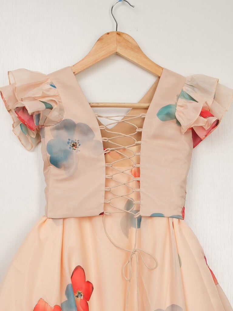 Organza cream color designer crop top lehenga for girls | Made for little twirls