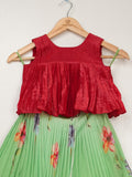 Organza green designer crop top lehenga for girls | Made for little twirls