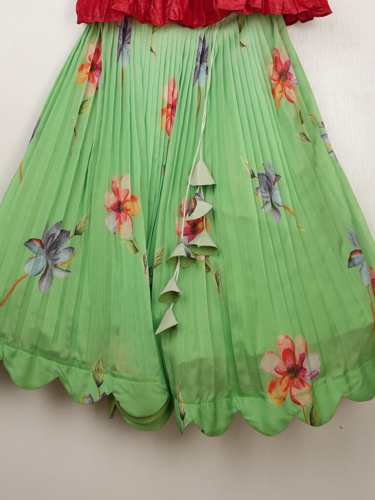 Organza green designer crop top lehenga for girls | Made for little twirls
