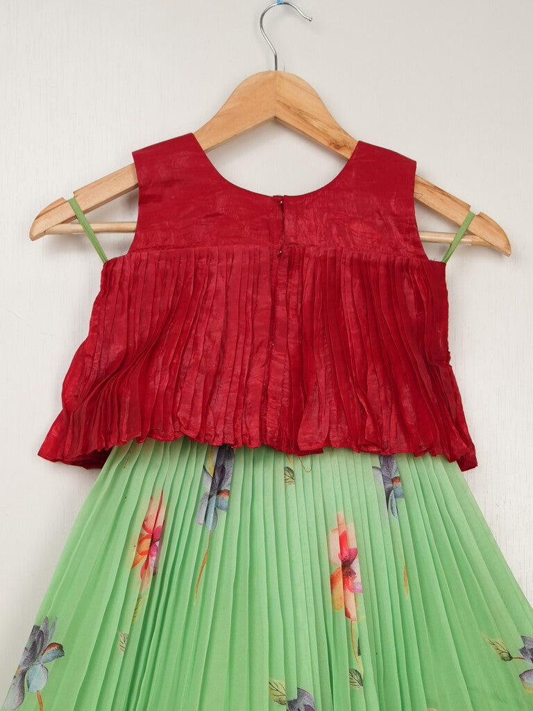 Organza green designer crop top lehenga for girls | Made for little twirls