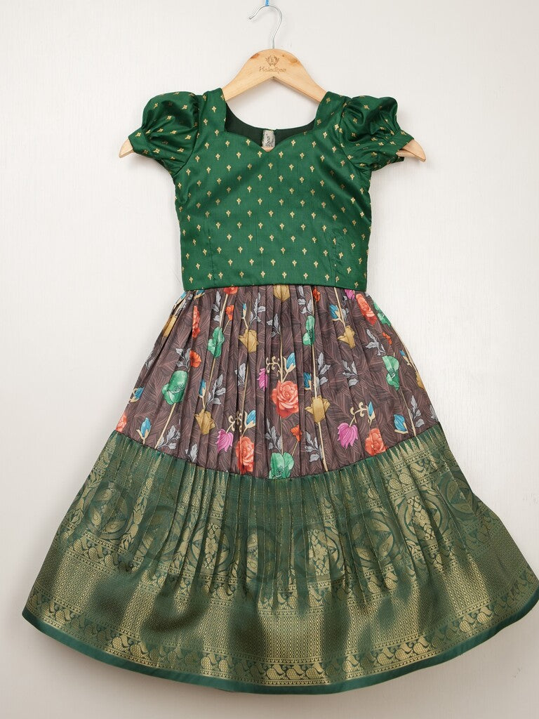 Banaras green printed croptop lehenga for kids | Made for little twirls