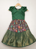 Banaras green printed croptop lehenga for kids | Made for little twirls