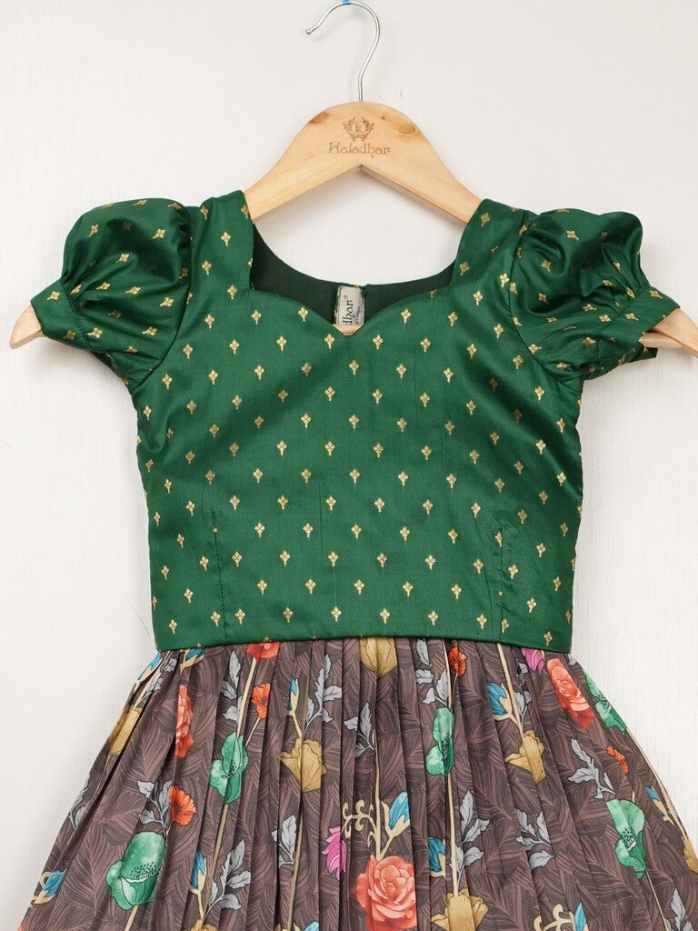Banaras green printed croptop lehenga for kids | Made for little twirls