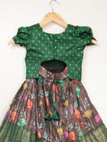 Banaras green printed croptop lehenga for kids | Made for little twirls