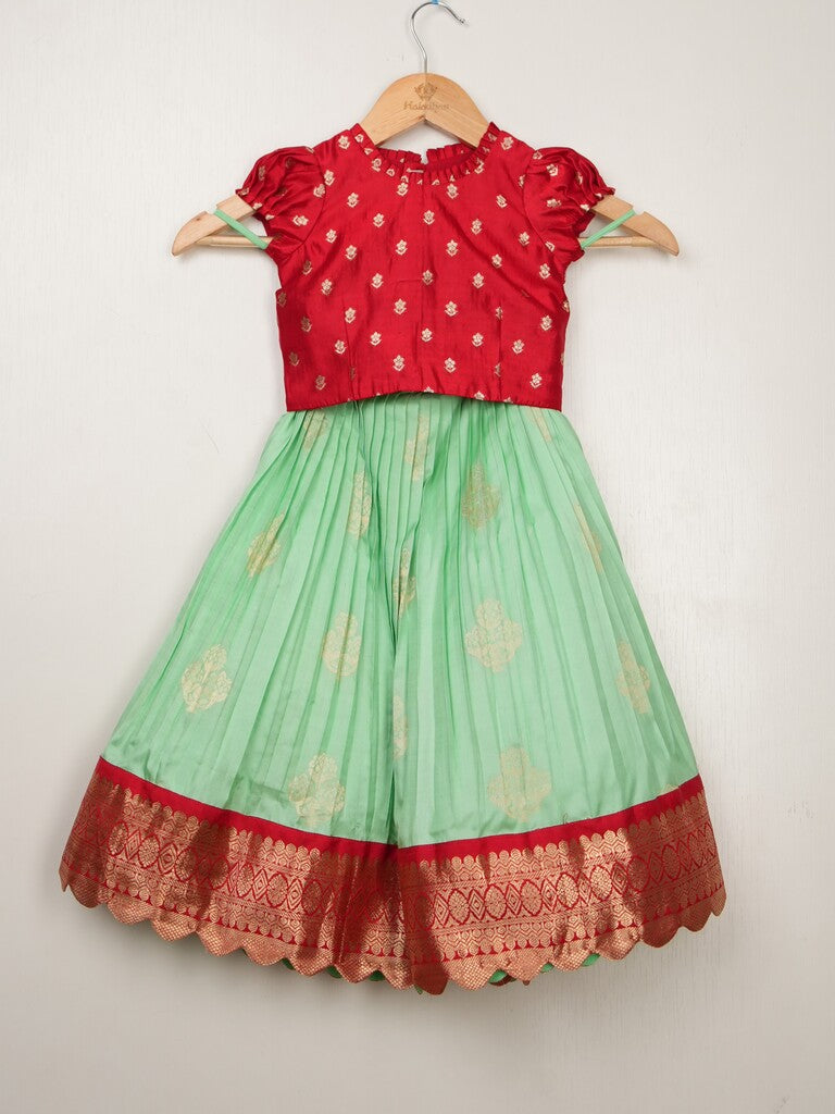 Kanchi pattu green traditional kids lehenga set | Made for little twirls