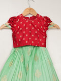 Kanchi pattu green traditional kids lehenga set | Made for little twirls