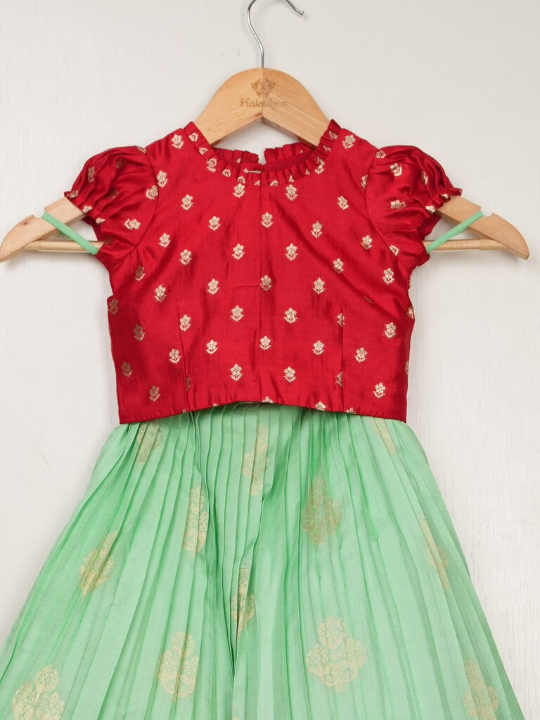 Kanchi pattu green traditional kids lehenga set | Made for little twirls