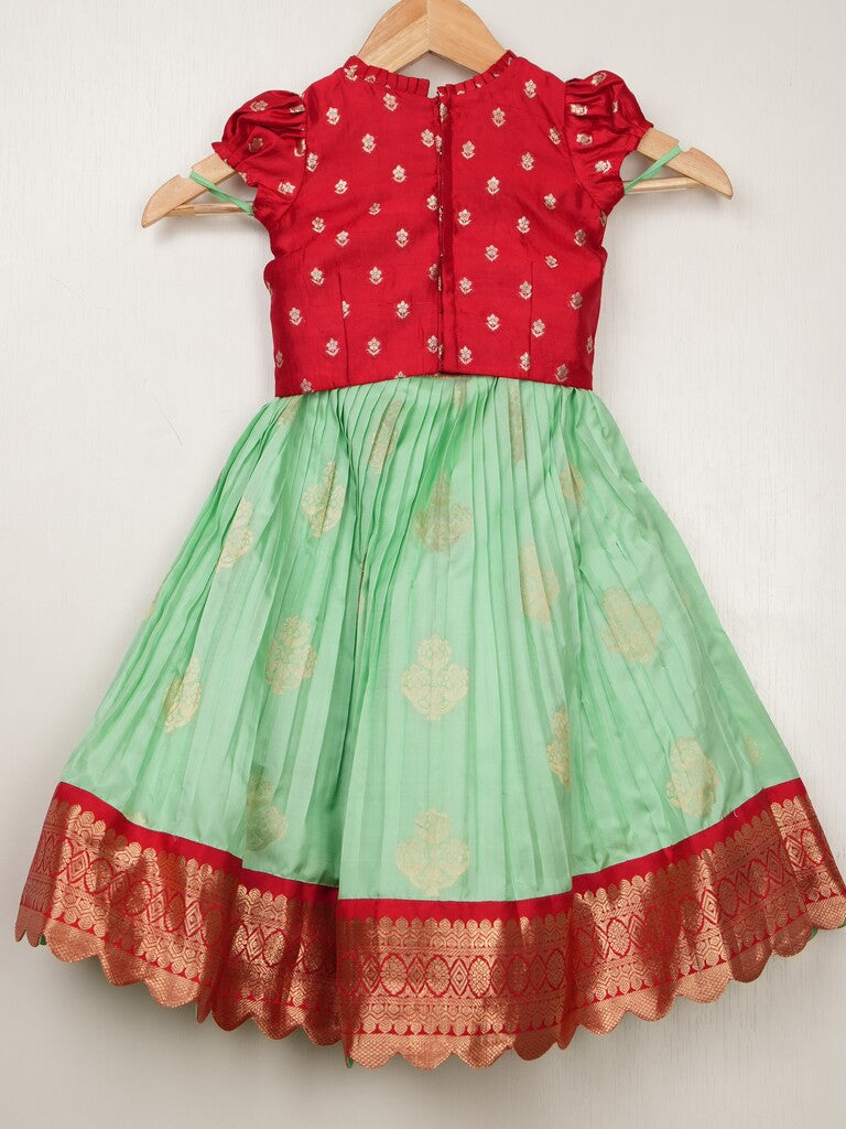 Kanchi pattu green traditional kids lehenga set | Made for little twirls