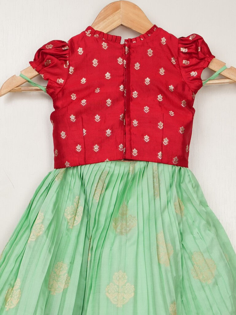 Kanchi pattu green traditional kids lehenga set | Made for little twirls