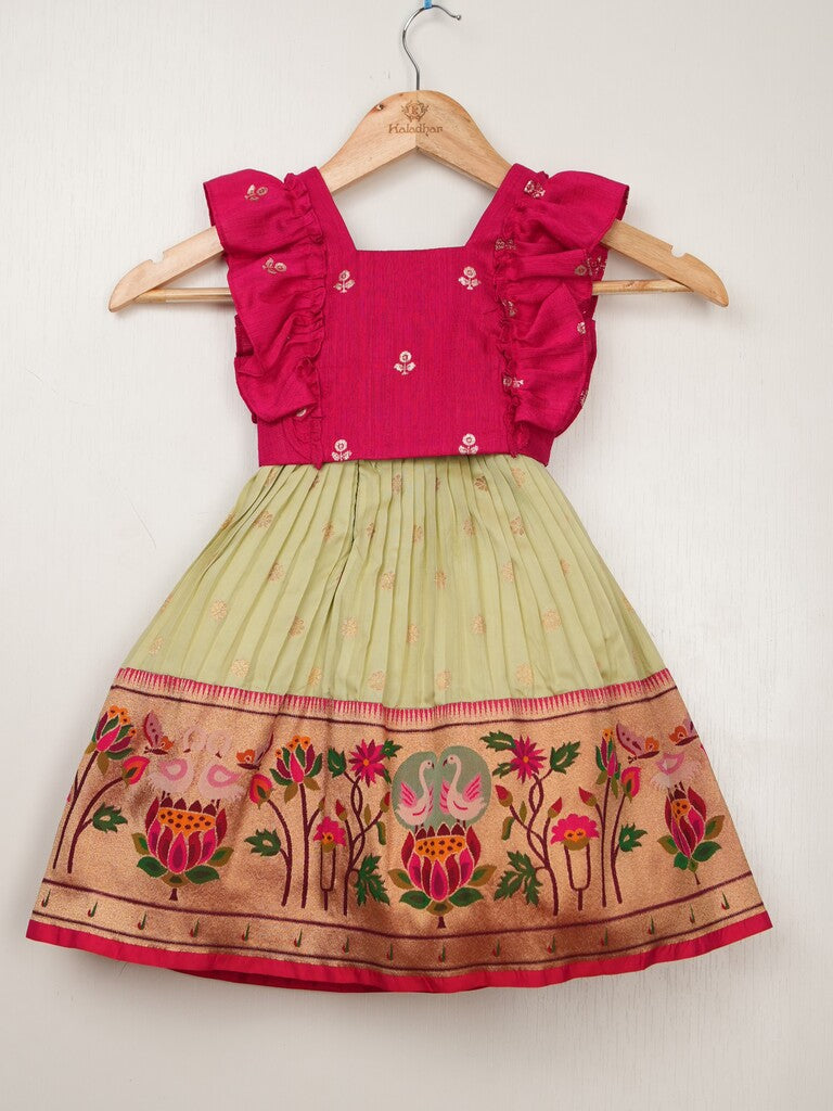 Banaras cream color croptop lehenga for kids | Made for little twirls