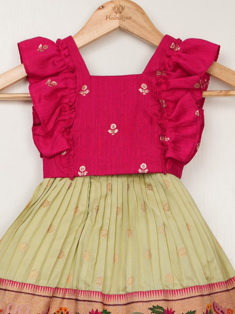 Banaras cream color croptop lehenga for kids | Made for little twirls