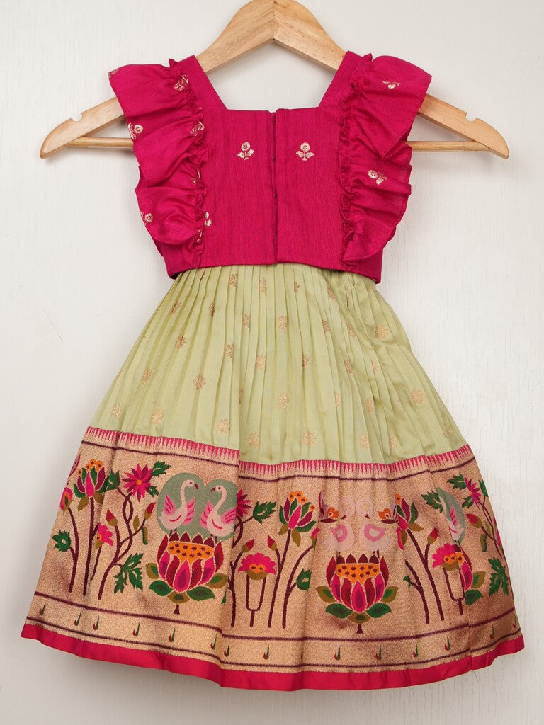 Banaras cream color croptop lehenga for kids | Made for little twirls