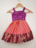Kanchi pattu pink color traditional kids lehenga set | Made for little twirls