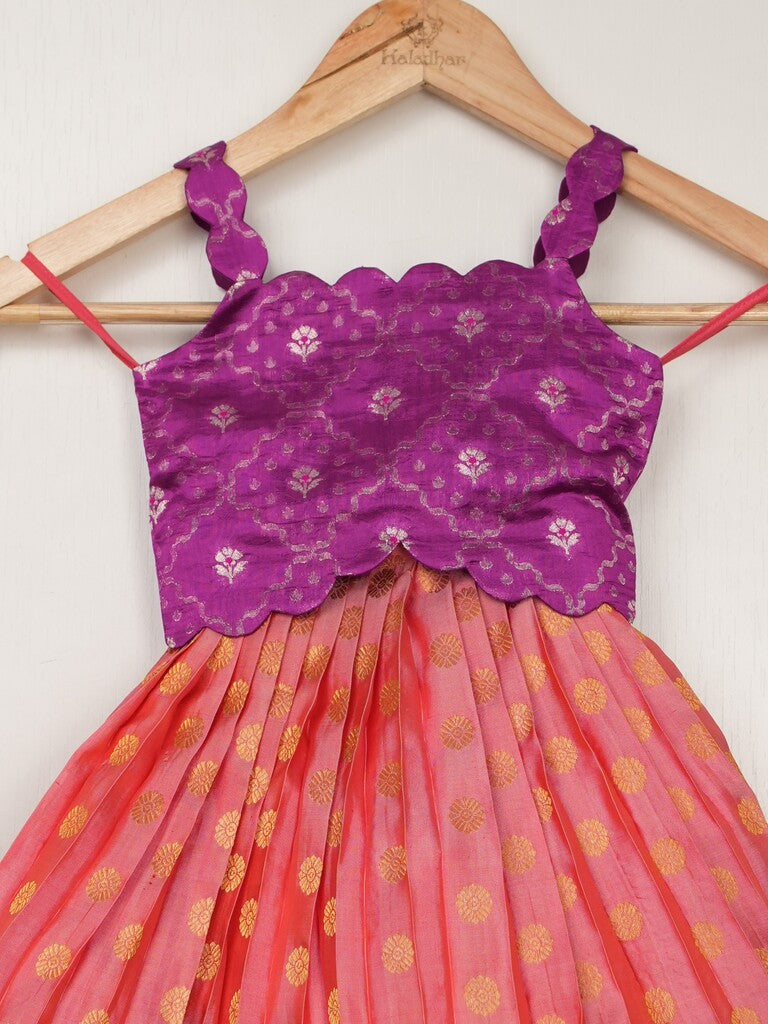 Kanchi pattu pink color traditional kids lehenga set | Made for little twirls