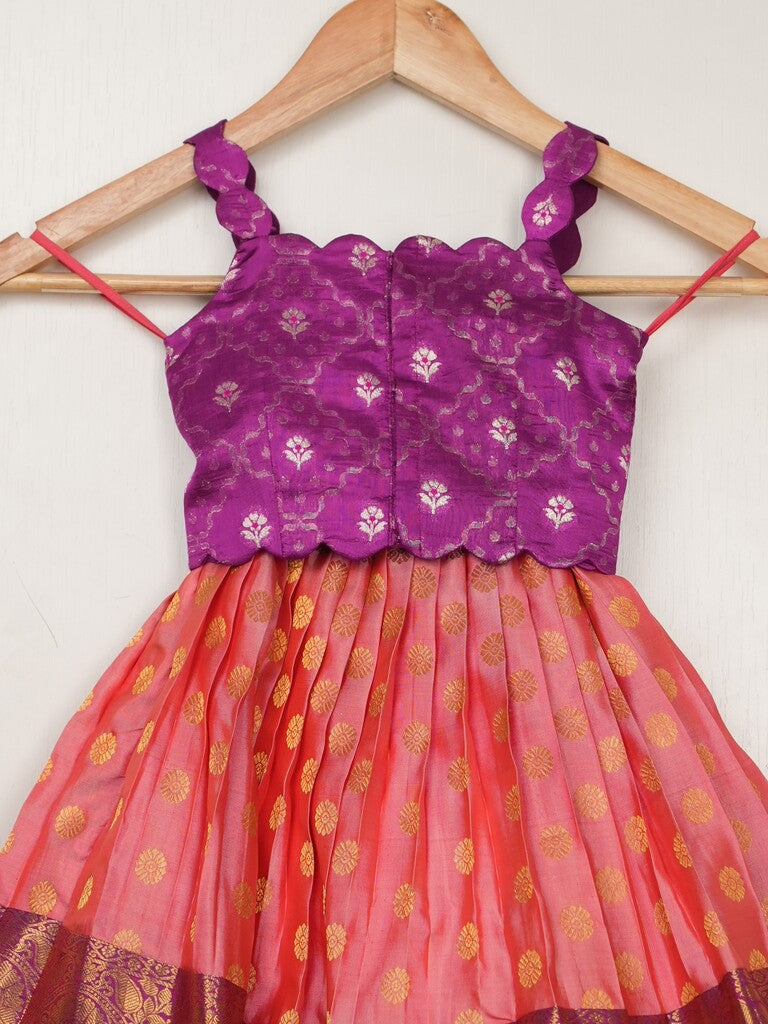 Kanchi pattu pink color traditional kids lehenga set | Made for little twirls