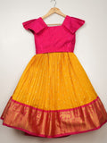 Kanchi pattu yellow color traditional kids lehenga set | Made for little twirls