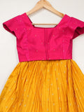 Kanchi pattu yellow color traditional kids lehenga set | Made for little twirls