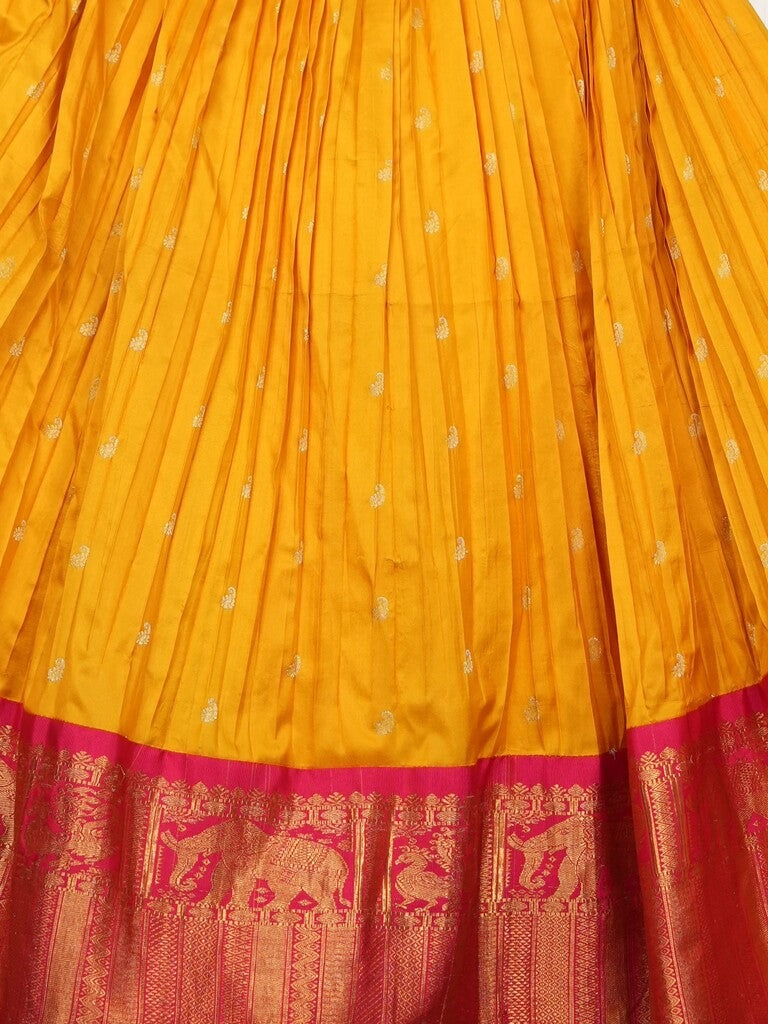 Kanchi pattu yellow color traditional kids lehenga set | Made for little twirls