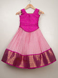 Kanchi pattu pink color traditional kids lehenga set | Made for little twirls