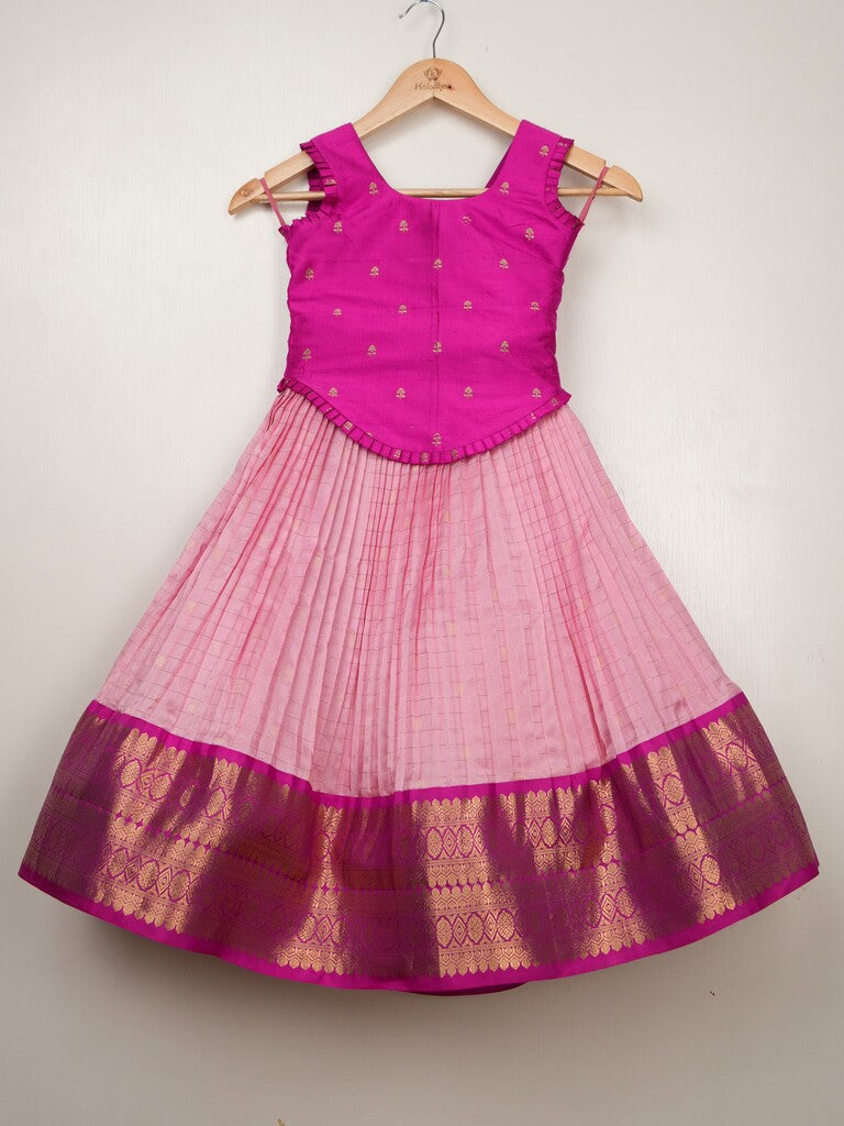 Kanchi pattu pink color traditional kids lehenga set | Made for little twirls