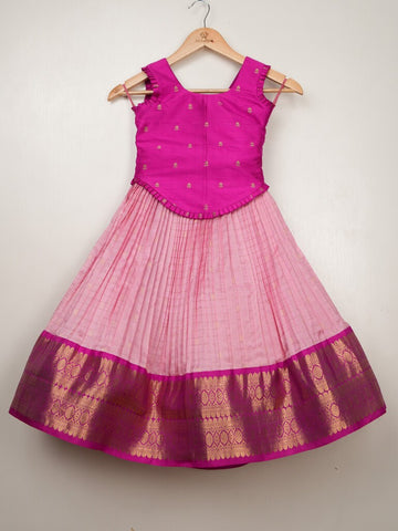 Kanchi pattu pink color traditional kids lehenga set | Made for little twirls