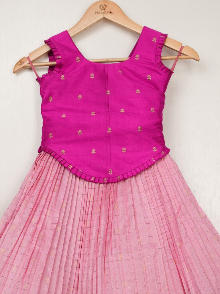 Kanchi pattu pink color traditional kids lehenga set | Made for little twirls