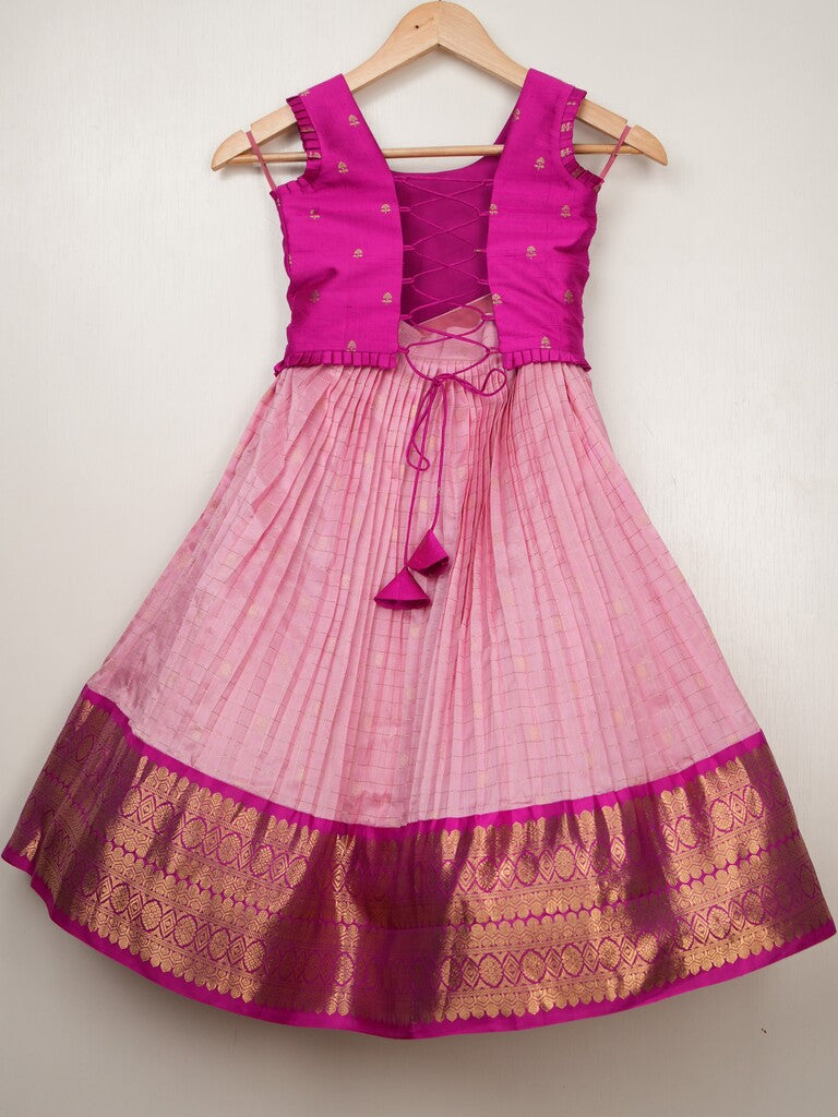 Kanchi pattu pink color traditional kids lehenga set | Made for little twirls