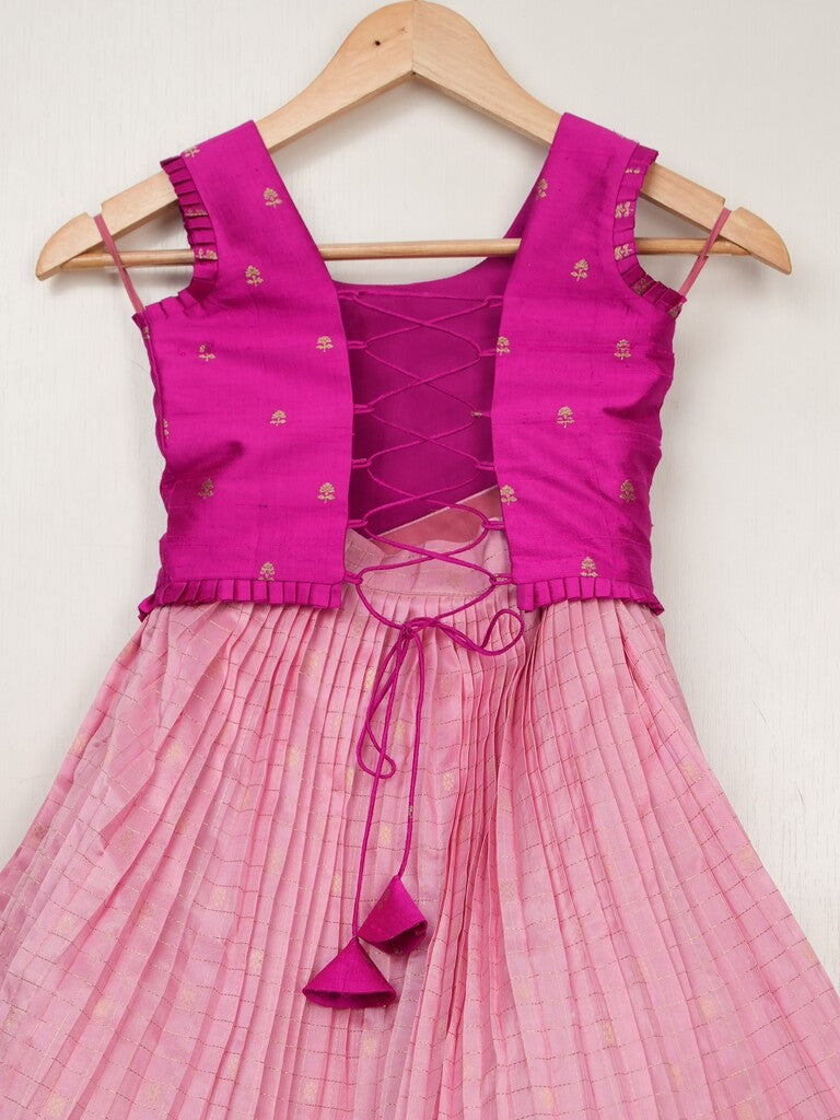 Kanchi pattu pink color traditional kids lehenga set | Made for little twirls