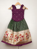 Banaras green color croptop lehenga for kids | Made for little twirls