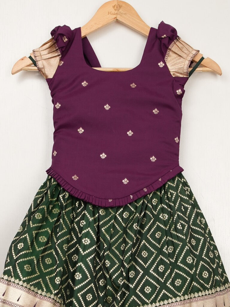 Banaras green color croptop lehenga for kids | Made for little twirls