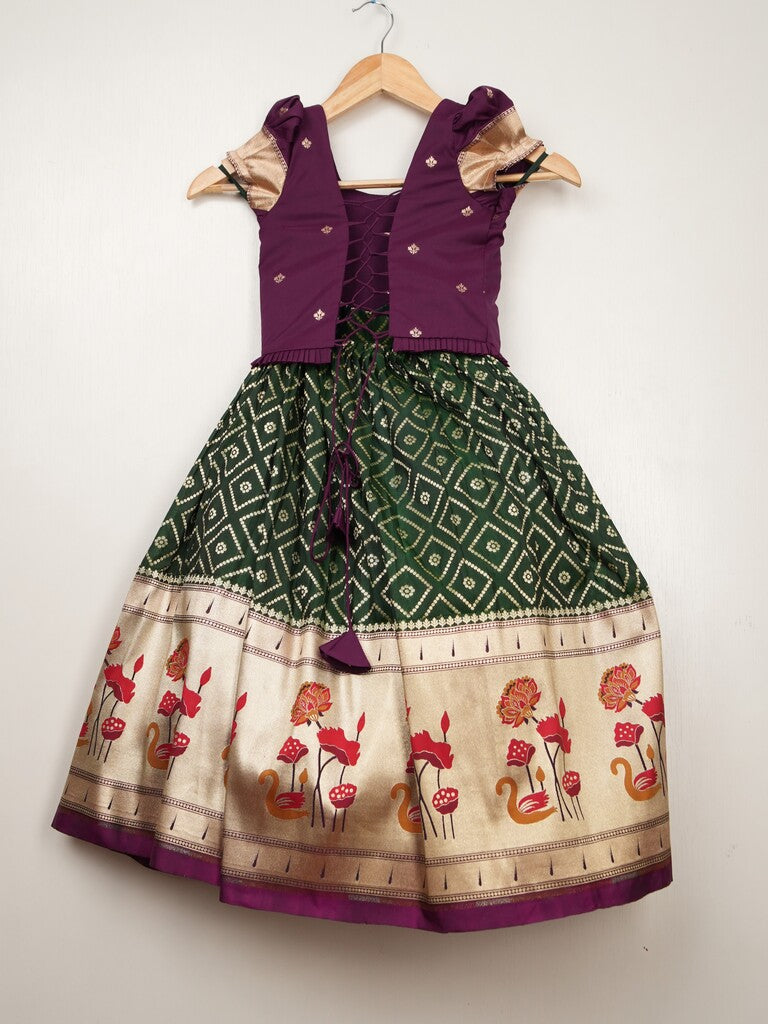 Banaras green color croptop lehenga for kids | Made for little twirls