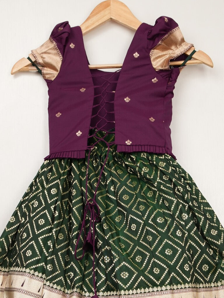 Banaras green color croptop lehenga for kids | Made for little twirls