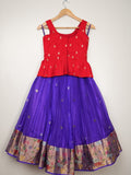 Blue kota silk lehenga paired with raw silk blouse for girls | Made for little twirls