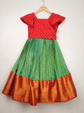 Green color Kanchi pattu traditional kids lehenga set | Made for little twirls