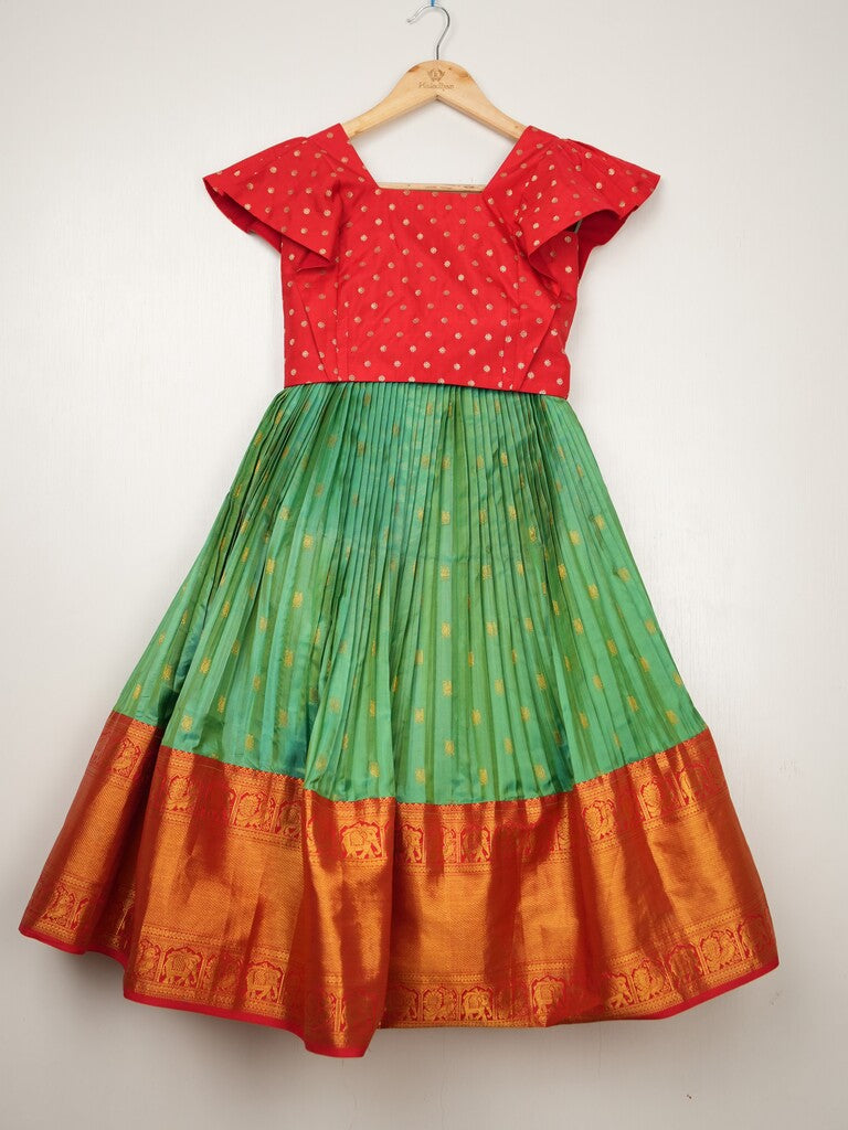 Green color Kanchi pattu traditional kids lehenga set | Made for little twirls
