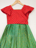 Green color Kanchi pattu traditional kids lehenga set | Made for little twirls