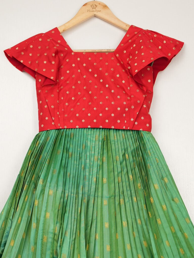Green color Kanchi pattu traditional kids lehenga set | Made for little twirls