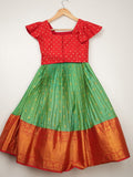 Green color Kanchi pattu traditional kids lehenga set | Made for little twirls