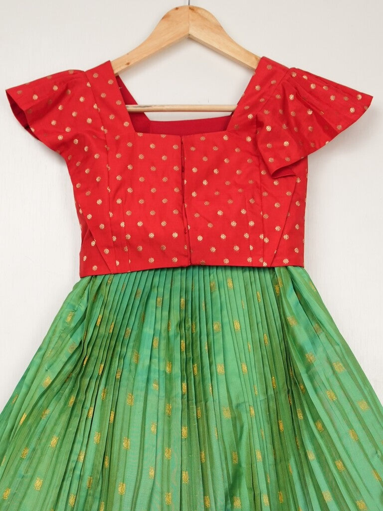 Green color Kanchi pattu traditional kids lehenga set | Made for little twirls