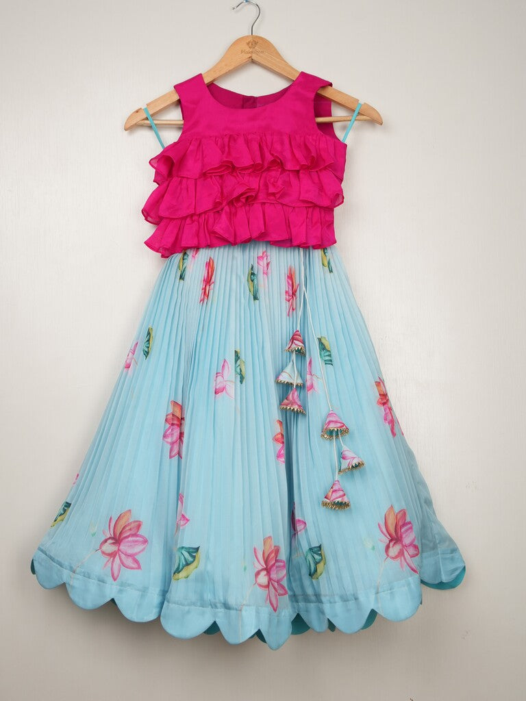 Organza designer crop top lehenga for girls | Made for little twirls