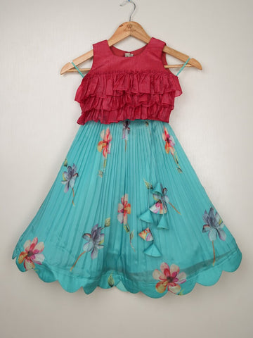 Organza blue designer crop top lehenga for girls | Made for little twirls