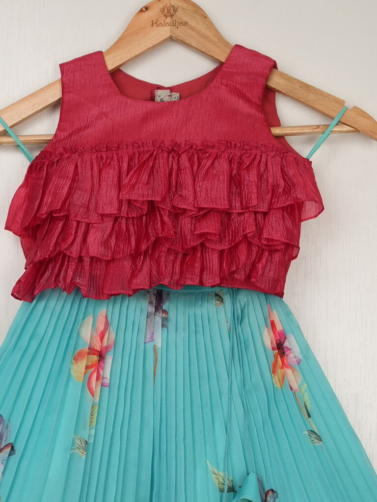 Organza blue designer crop top lehenga for girls | Made for little twirls