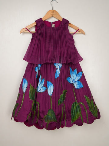 Organza wine designer crop top lehenga for girls | Made for little twirls