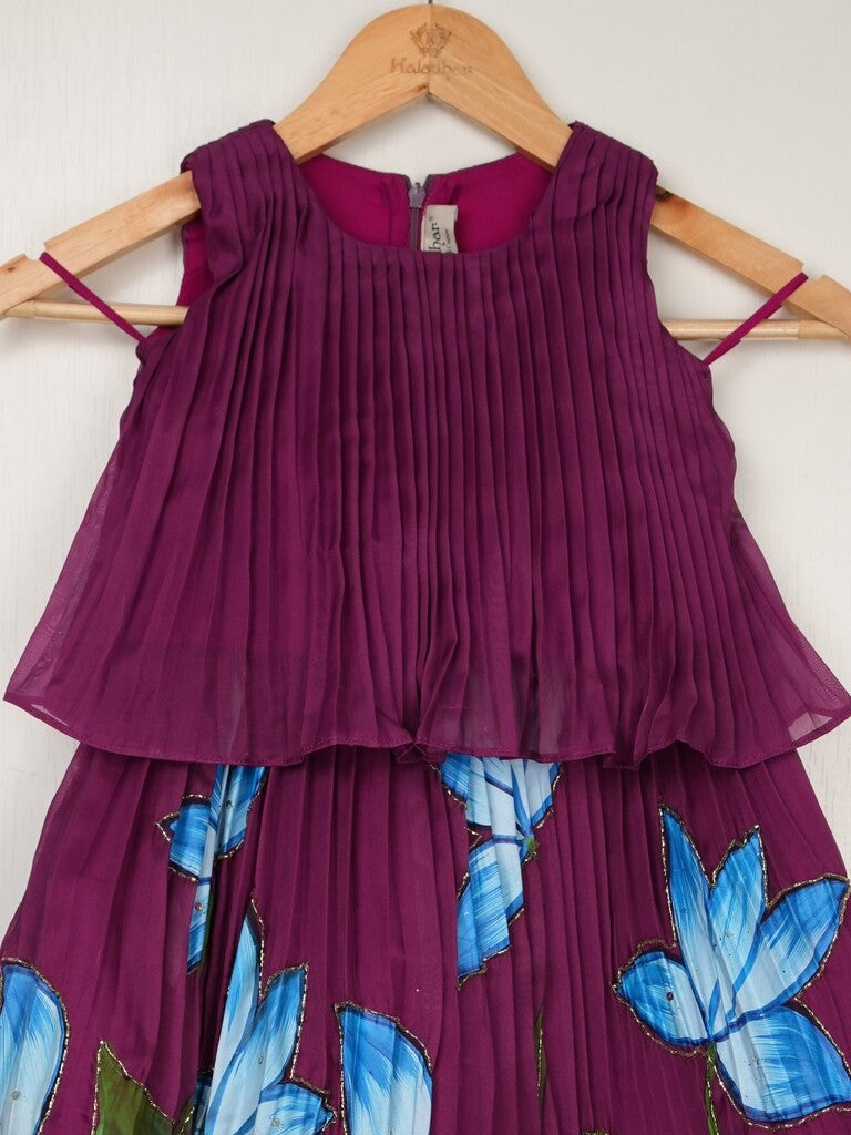 Organza wine designer crop top lehenga for girls | Made for little twirls