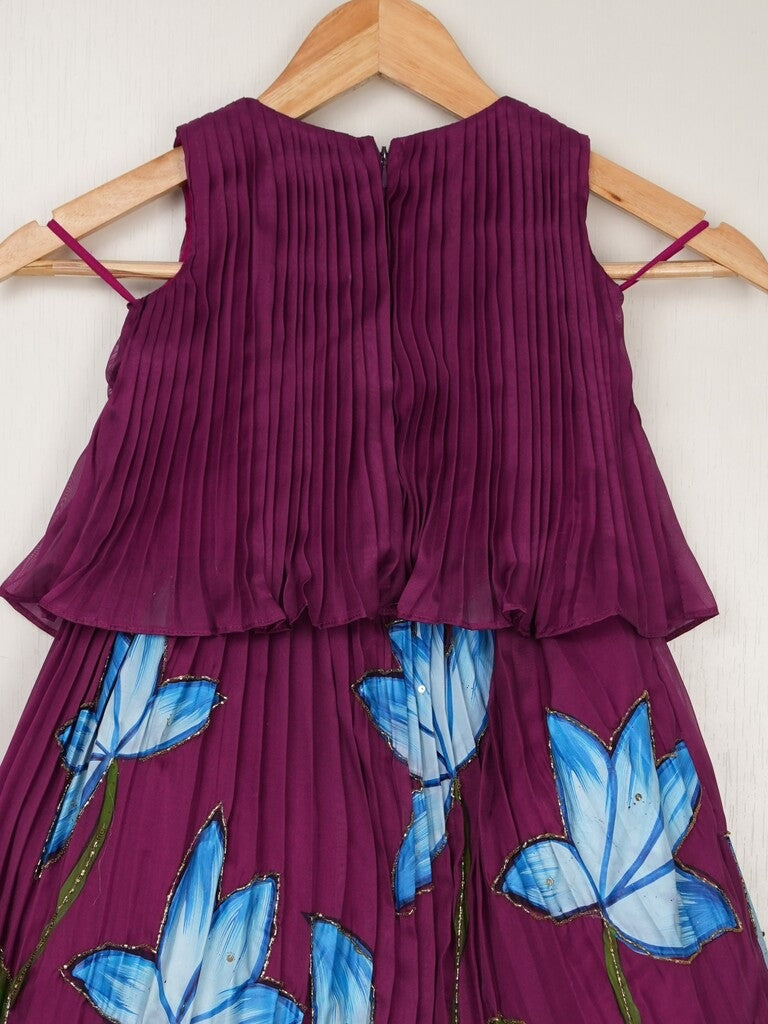 Organza wine designer crop top lehenga for girls | Made for little twirls