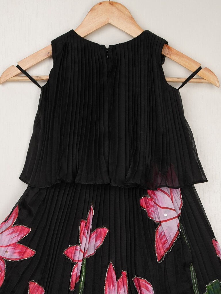 Organza black designer crop top lehenga for girls | Made for little twirls