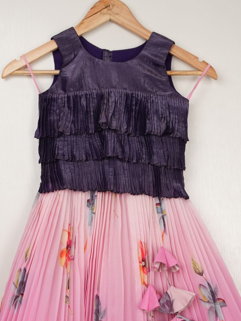 Organza black designer crop top lehenga for girls | Made for little twirls