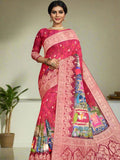 Modal silk saree maroon color allover prints & zari border with rich pallu and printed blouse
