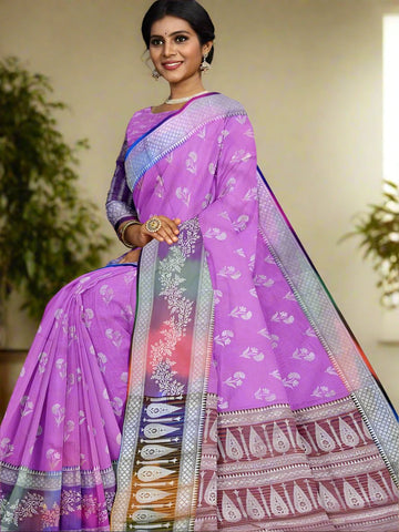 Banaras fancy saree lavender color allover zari weaves & zari border with rich pallu and attached blouse