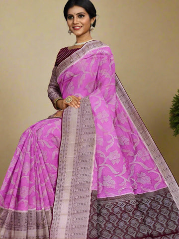 Banaras fancy saree purple color allover zari weaves & zari border with rich pallu and contrast brocade blouse